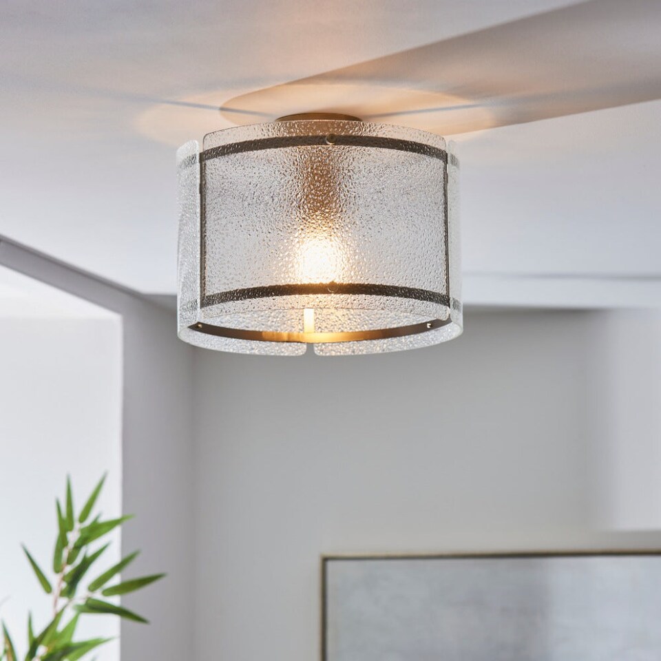 image 1 of Traynor Clear And Antique Brass Flush Ceiling Light