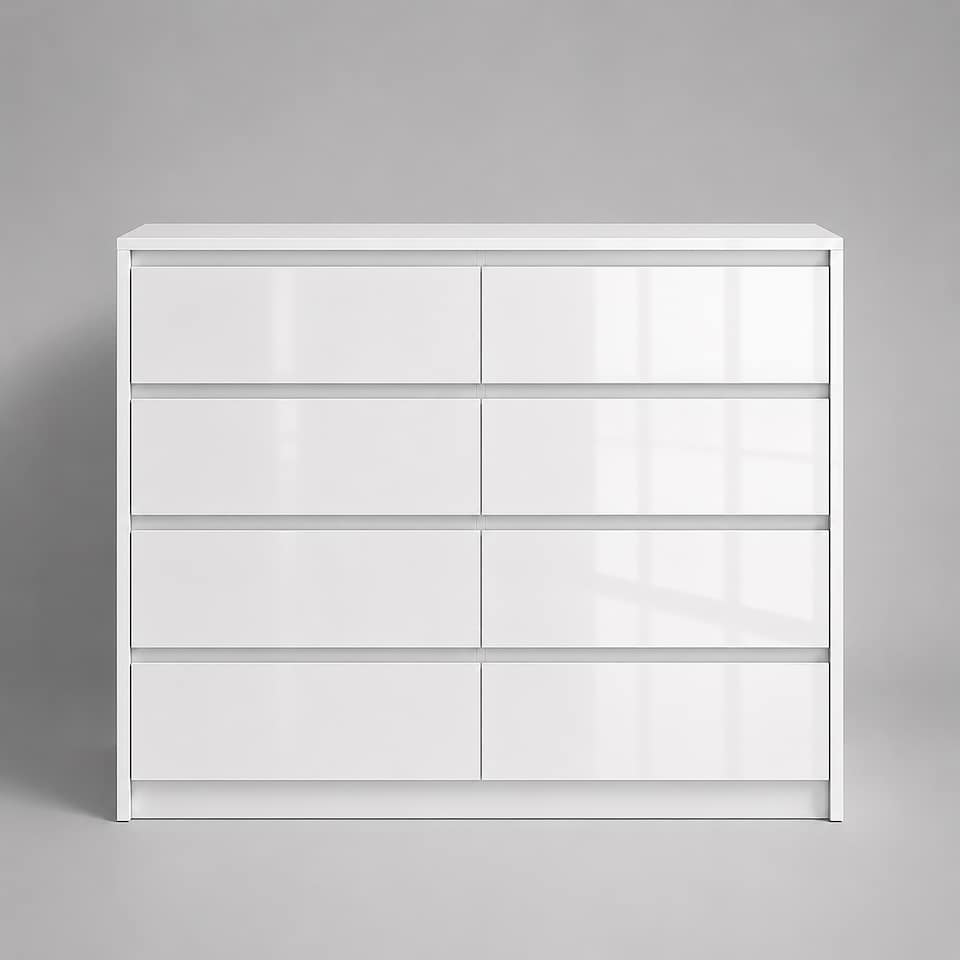 image 1 of LUXURY White 8 Drawer High Gloss Chest of Drawers - Handleless Sleek Design
