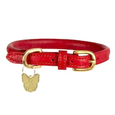 Digby & Fox Rolled Leather Buckle Dog Collar - Scarlet - XL - Neckline: 58cm-64cm