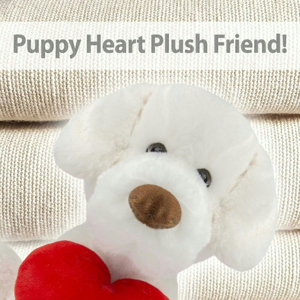 image 1 of Puppy Soft Toy Cream 26cm Puppy Plush With Red Love Heart Cuddly Toy Dog