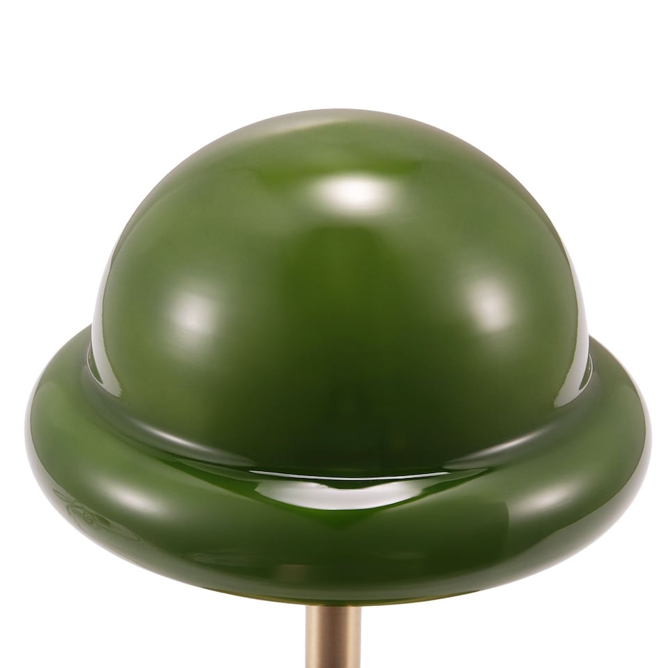 image 1 of Traditional Antique Brass Bankers Desk Lamp with Green Mushroom Glass Shade