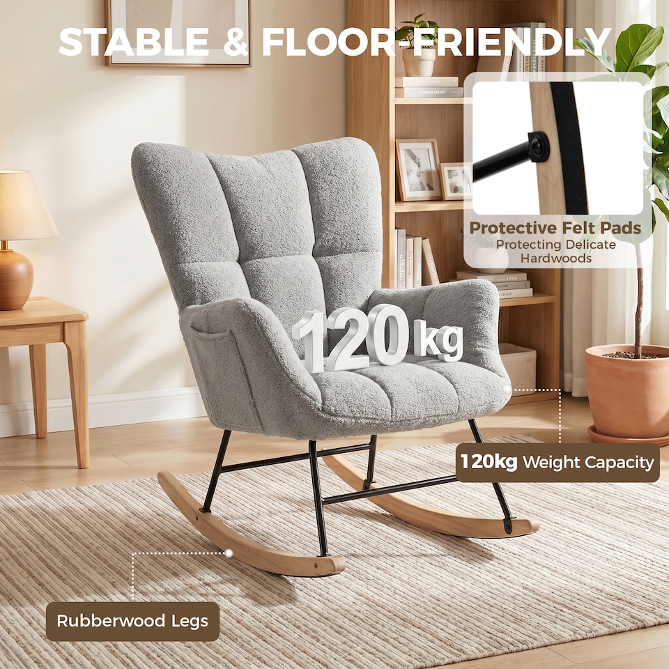 image 1 of HOMCOM Tufted Rocking Chair with Side Pockets