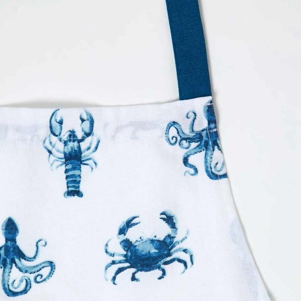 image 1 of Homescapes Blue Sea Animal 100% Cotton Apron | Blue | One Size