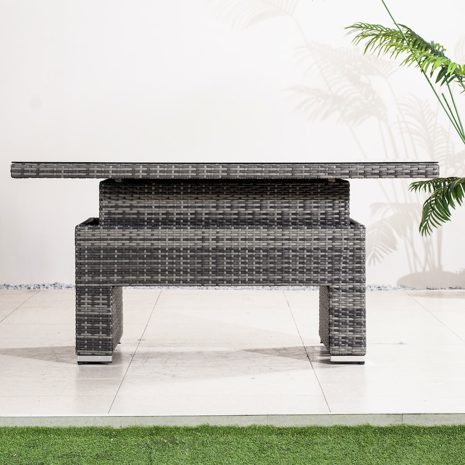 image 1 of Direct Wicker Outdoor Garden Rattan Rising Table with 5mm Clear Tempered Glass Top, Aluminium Frame for Patio, Balcony | Grey