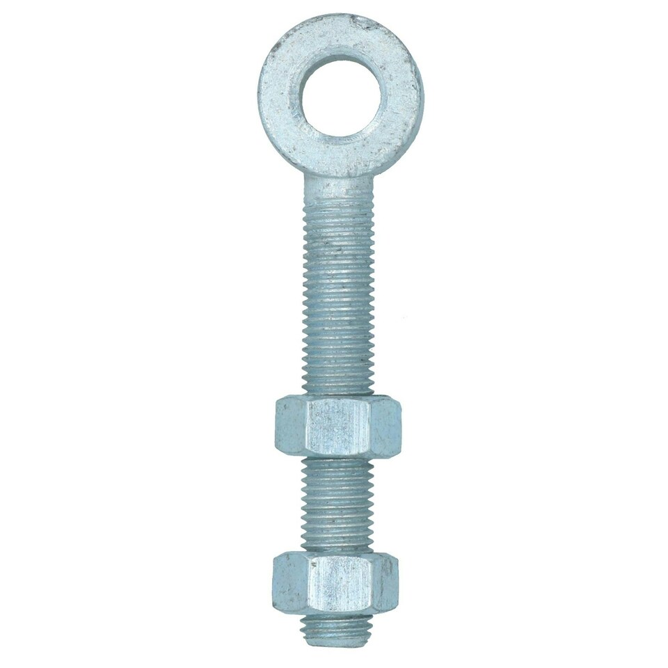 image 1 of Swing Gate Long Eye Bolts Hinge + Nuts Adjustable Zinc Plated 16 x 100mm 1pc Silver