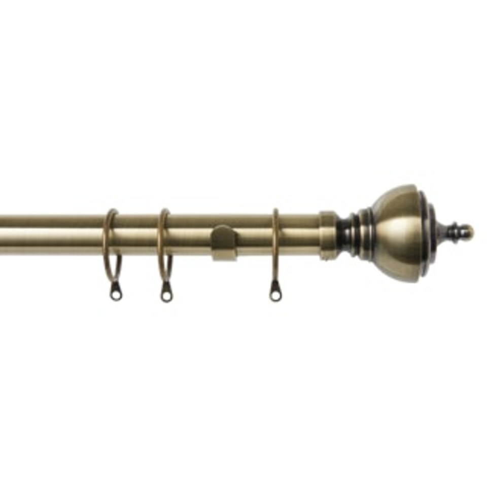 image 1 of 35mm Fixed Length Metal Curtain Pole Set Antique Brass Vienna Finial 360cm | Bronze | Bronze