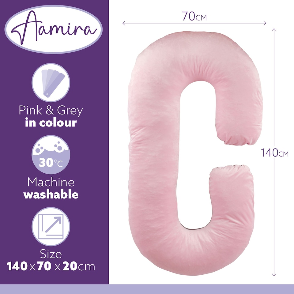 image 1 of Aamira C-Shaped Pregnancy Pillow Memory Foam Maternity Nursing Support Cushion Pink & Dark Grey | Grey | Grey | 140cm | 1