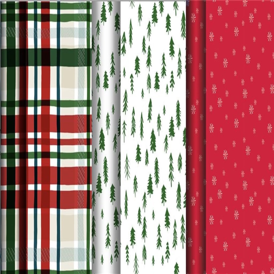image 1 of Pack of 4 3m Red & White Christmas Design Gift Wrap Rolls