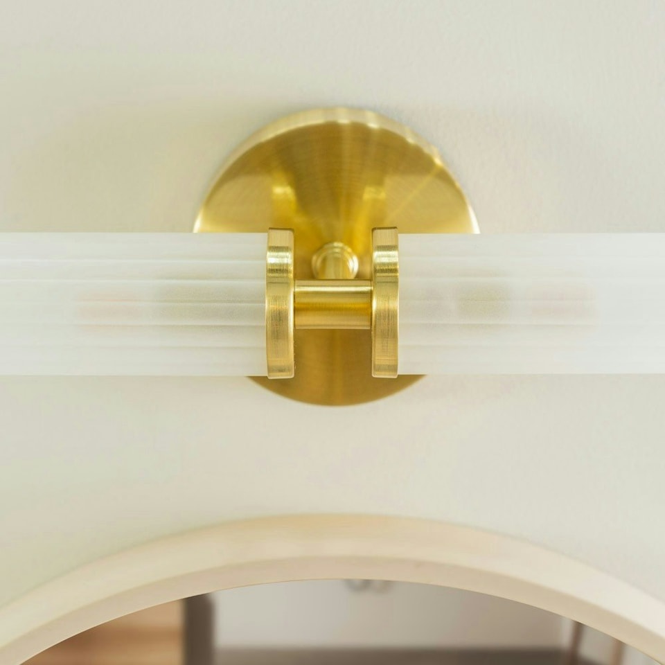 image 1 of ValueLights ValueLights Canya Brushed Gold IP44 Bathroom 2 Way Frosted Reeded Glass Wall Light