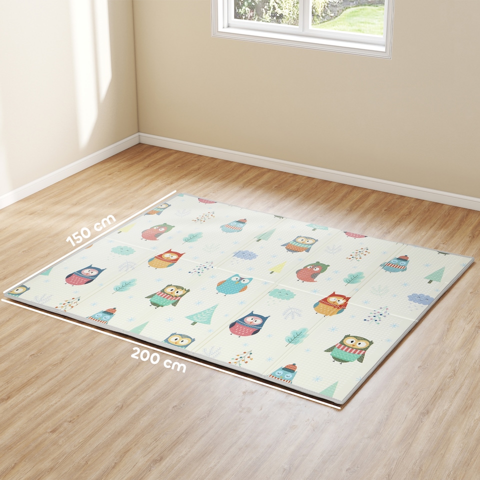 image 1 of AIYAPLAY Baby Play Mat Double-Sided, Kids Floor Mat, Car Track and Owl Theme