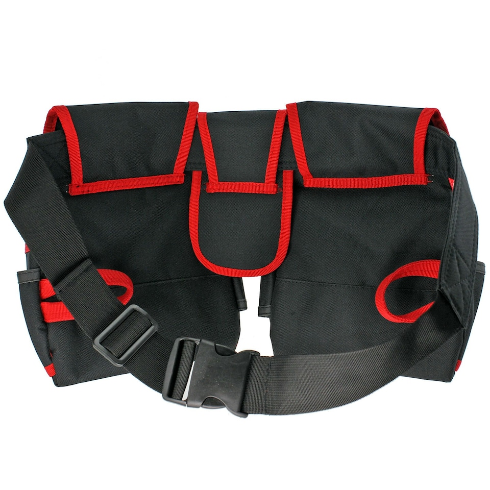 image 1 of SPARES2GO 20 Pocket Double Tool Belt Heavy Duty Joiners Carpenter Builders Nails Pouch