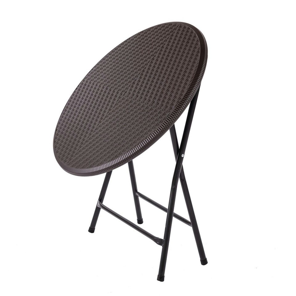image 1 of Oypla 80cm Round Folding Heavy Duty Outdoor Rattan Patio Garden Bistro Table Brown