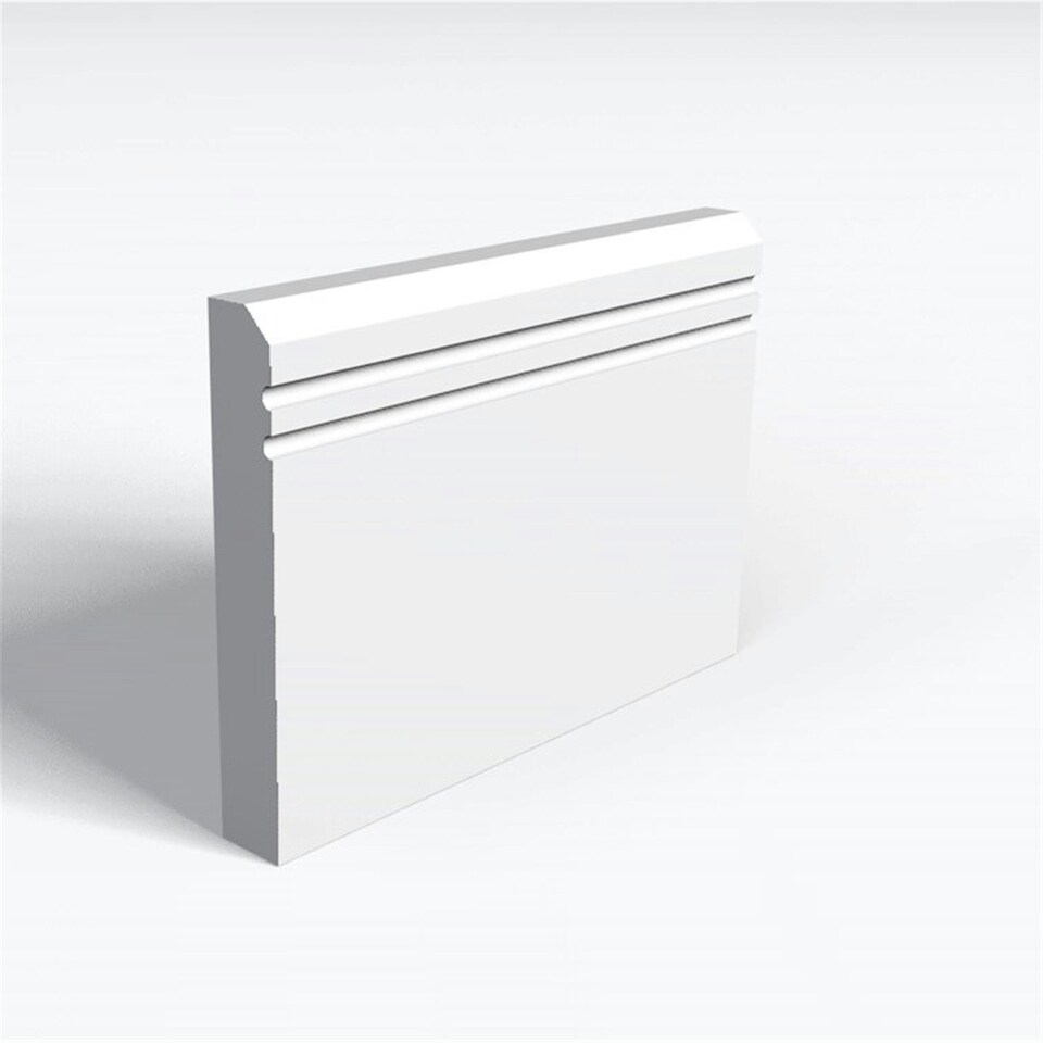 Pack of 5 (Total 5 Units) - MR MDF Primed Chamfered 2 Drips Skirting Board & Rebate - 15mm(T) x 219mm(H) x 3050mm(L)
