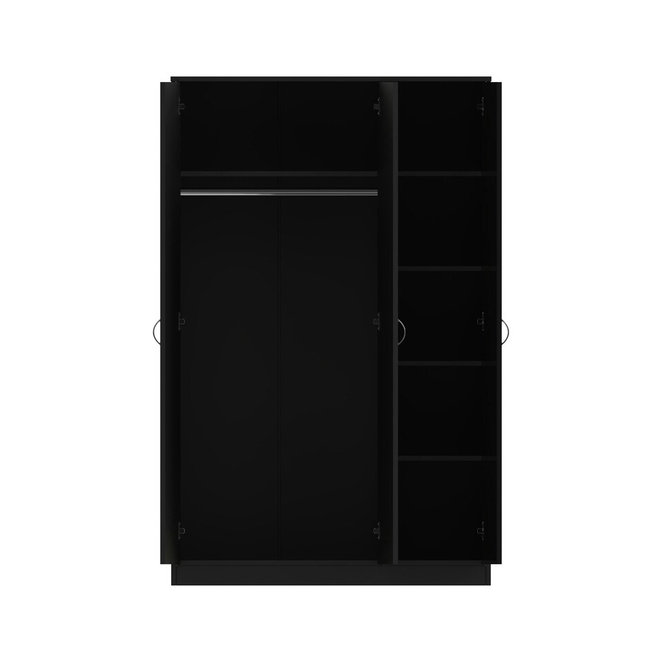 image 1 of FWStyle Chilton 3 Door Wardrobe With Mirror - Black Gloss Front Black
