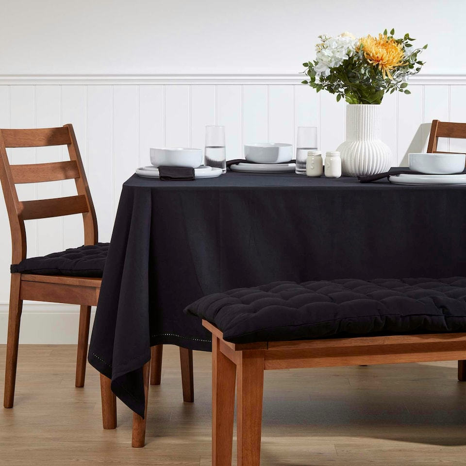 image 1 of Homescapes Black Cotton Tablecloth - 178 x 300 cm Black