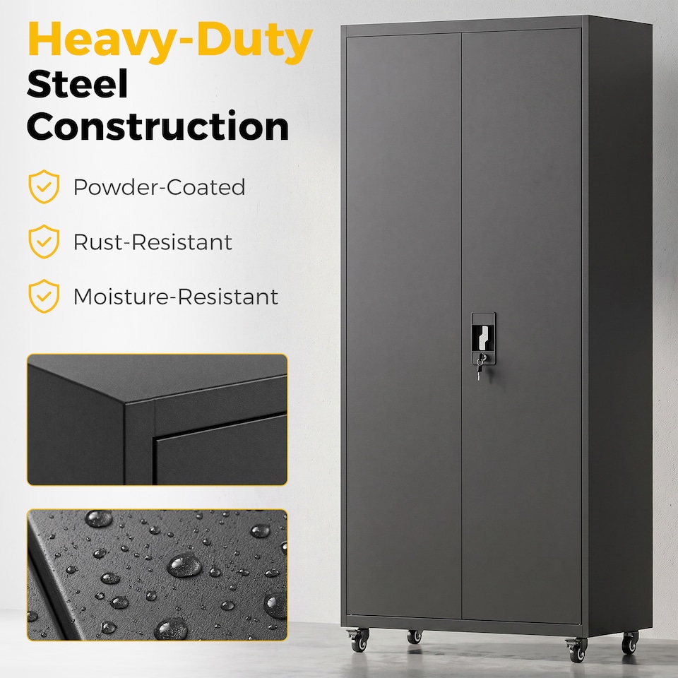 image 1 of HOMCOM Metal Storage Cabinet with Removable Wheels and Adjustable Shelves