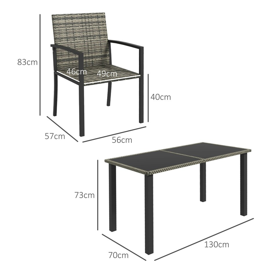 image 1 of Outsunny Rattan Garden Furniture for 4, Dining Table and Chairs, Mixed Grey