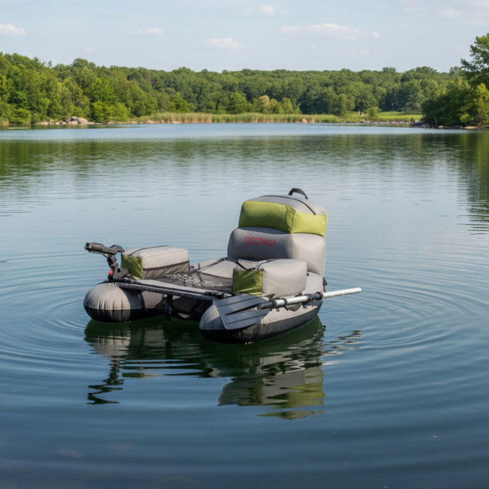 image 1 of COSTWAY Inflatable Fishing Float Tube Portable Fishing Boat w/ Shoulder Straps