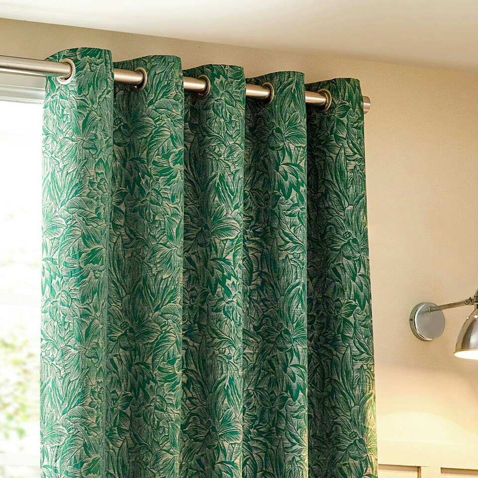 image 1 of Wylder Grantley Jacquard Emerald Eyelet Curtains 168 x 137cm