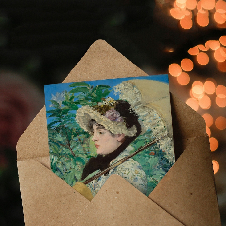 image 1 of Edouard Manet Art Card Jeanne Spring Parasol Portrait
