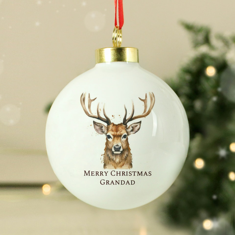 image 1 of Personalised Watercolour Stag Bauble