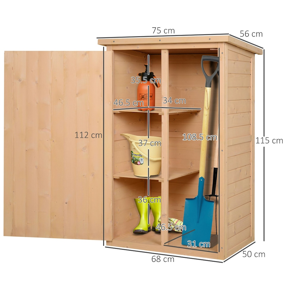 image 1 of Outsunny Garden Shed Outdoor Tool Storage w/ 2 Shelve 75 x 56 x115cm Natural