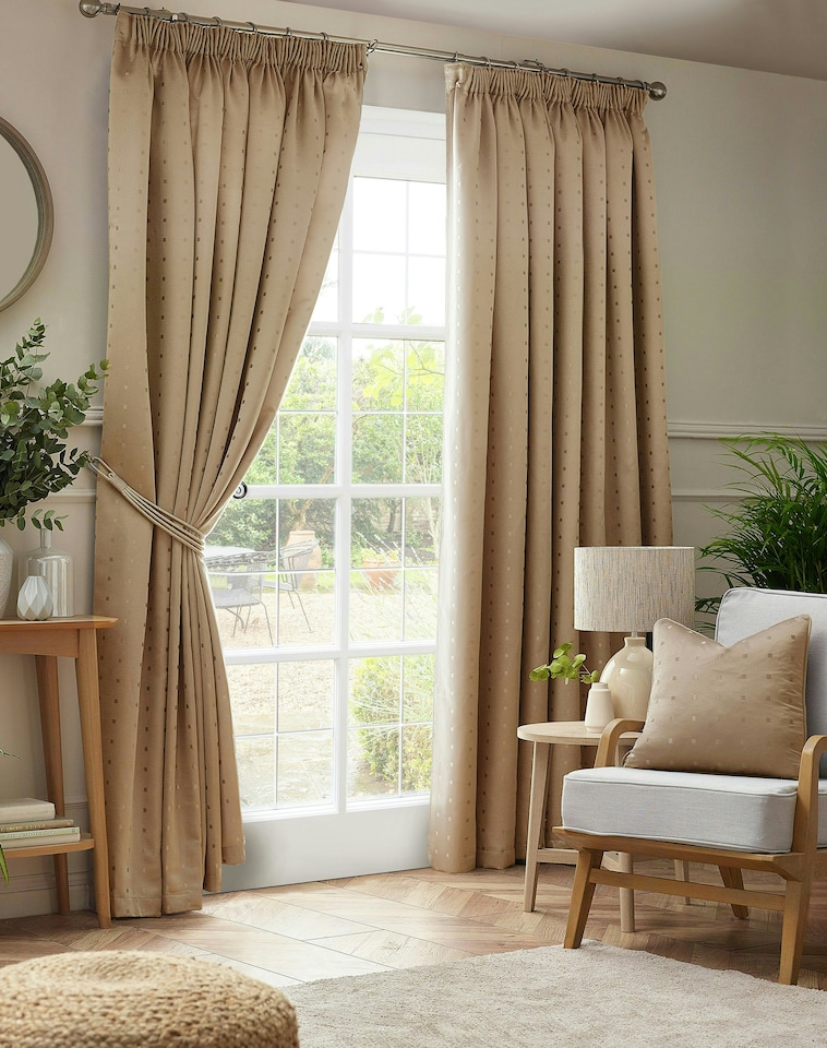 image 1 of Adison Lined Pencil Pleat Taped Curtains - 117cm x 137cm - Latte