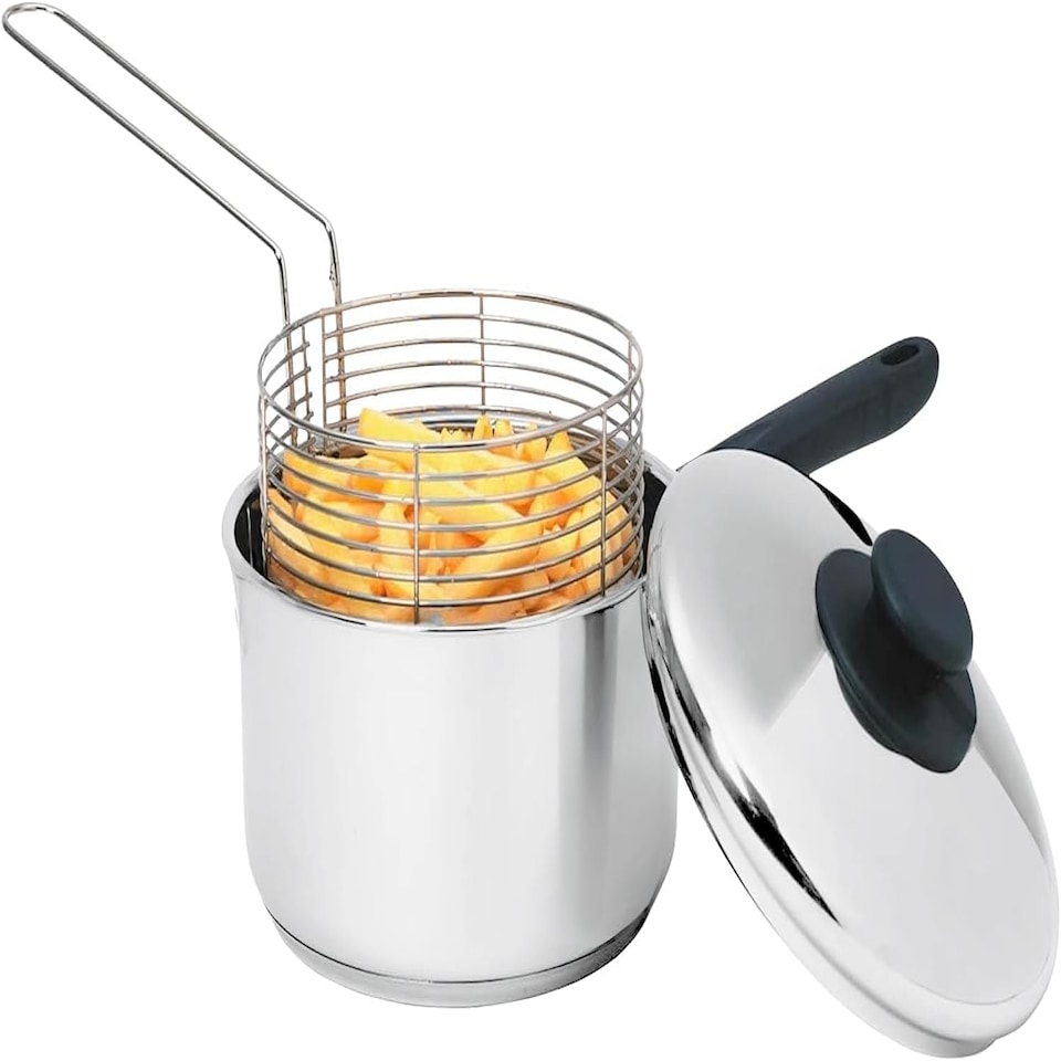 image 1 of Stainless Steel Chip Pan with Basket And lid -Silver 20 cm-3 Litre