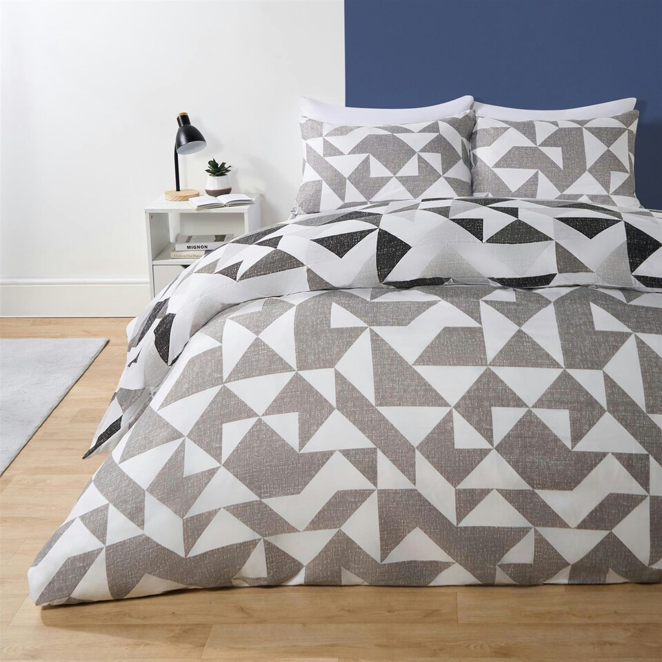 image 1 of OHS Abstract Shapes Reversible Print Soft Duvet Cover Bedding Set, King - Monochrome Multi | Monochrome | King