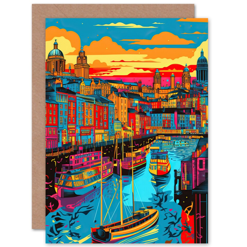 image 1 of Liverpool City Waterfront Sunset Travel Birthday Card