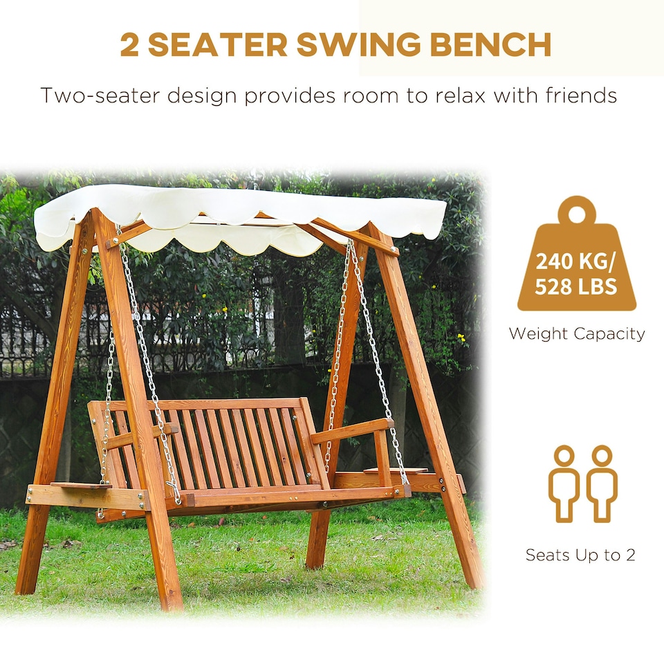 image 1 of Outsunny 2 Seater Wooden Garden Swing Chair Seat Hammock Bench Furniture Lounger