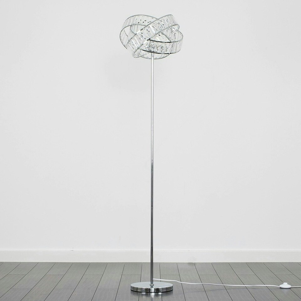image 1 of ValueLights Polished Chrome Clear Acrylic Jewel Intertwined Ring Design Floor Lamp