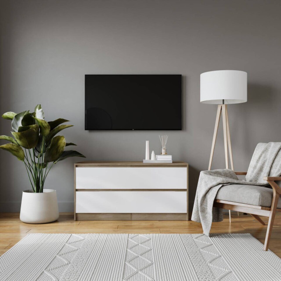 image 1 of URBNLIVING 4 Drawer Wide Chest Of Drawers Bedroom Storage Unit | Multi | Oak Carcass + White Drawers
