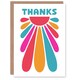 image 1 of Thank You Card Thanks Fun Blue Orange Pink Groovy Sun Design