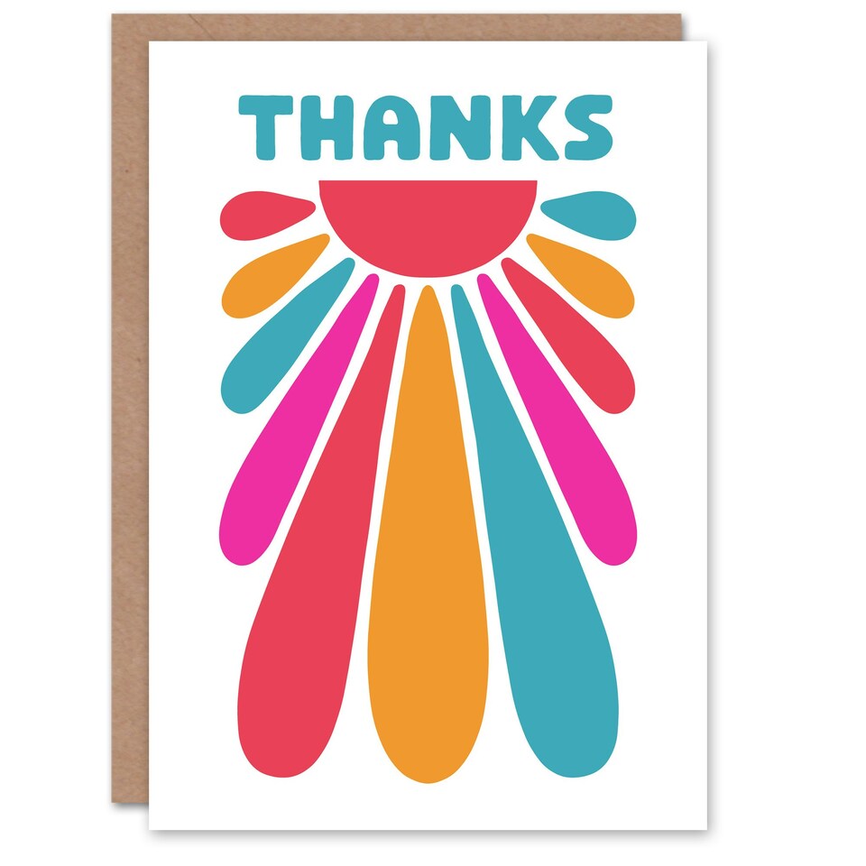 image 1 of Thank You Card Thanks Fun Blue Orange Pink Groovy Sun Design