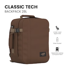 CabinZero Classic Tech Backpack 28L, Underseat Approved & Padded Laptop Sleeve | Brown | Redwood