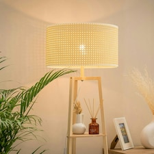 ValueLights Hiru Wooden 3 Tier Floor Shelf Lamp Wicker Shade