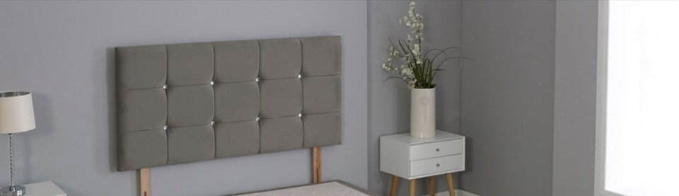 image 1 of Grey Plush Velvet Cube Headboard | Grey | 5FT King 26"inch Headboard