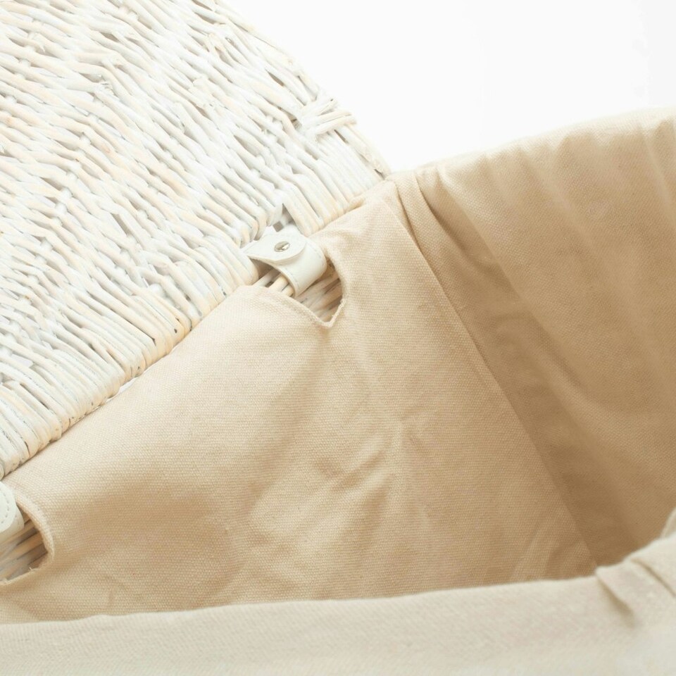 image 1 of Small Corner White Wash Laundry Basket with a White Lining | White | White