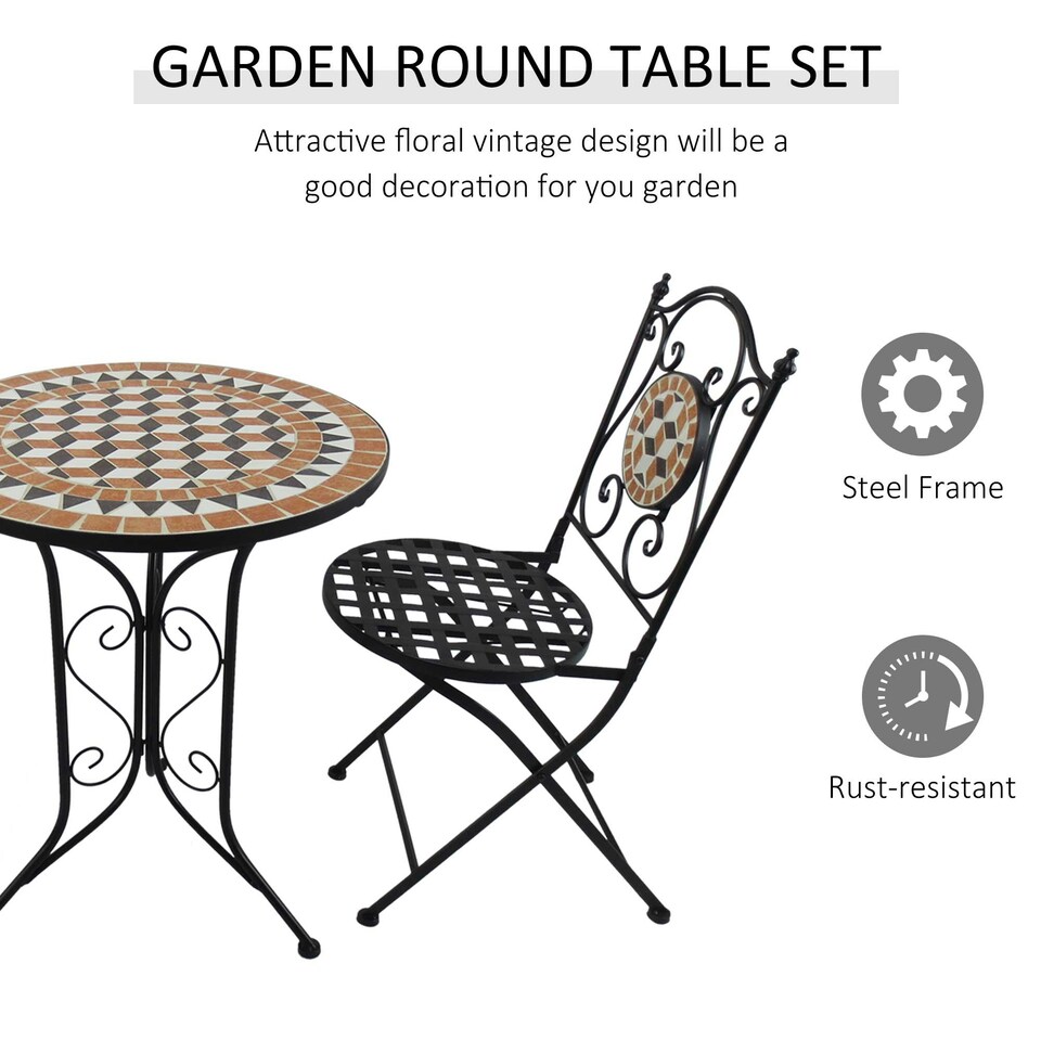 image 1 of Outsunny 3 Pcs Mosaic Bistro Table Chair Set Patio Garden Dining Furniture