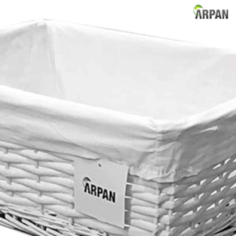 image 1 of White Wicker Storage & Hamper Basket with White Cloth Lining – Basket for Xmas, Wedding, Confetti & Parties, Snack Display