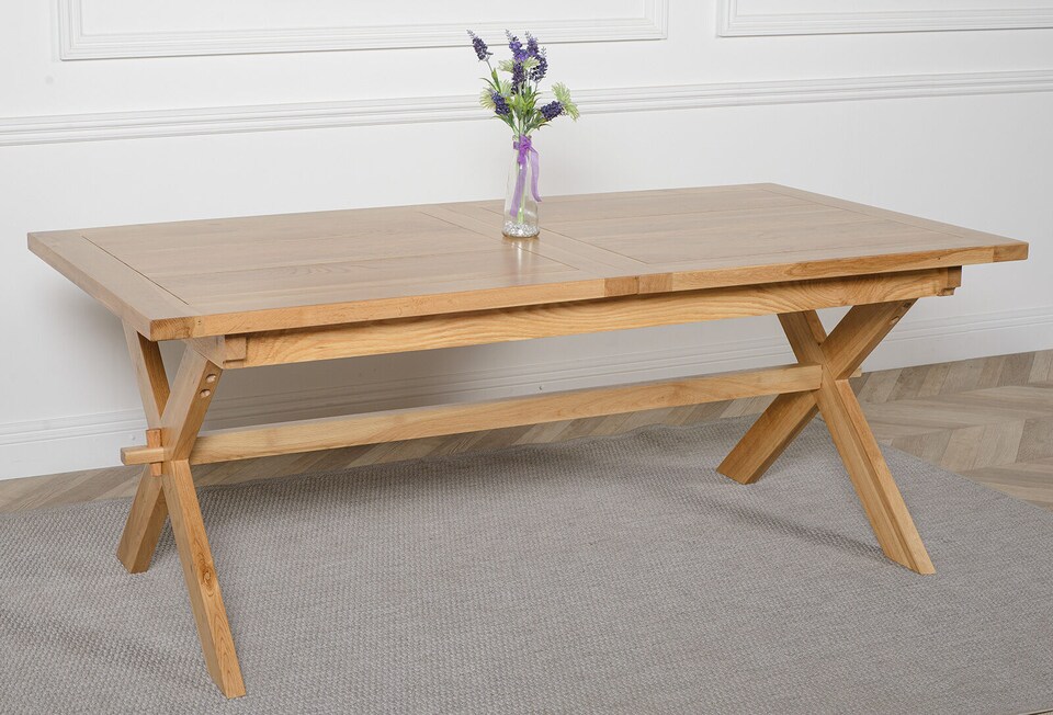 image 1 of Vermont 200 - 240cm Cross Leg Large Oak Extending Dining Table | Brown | Light Oak