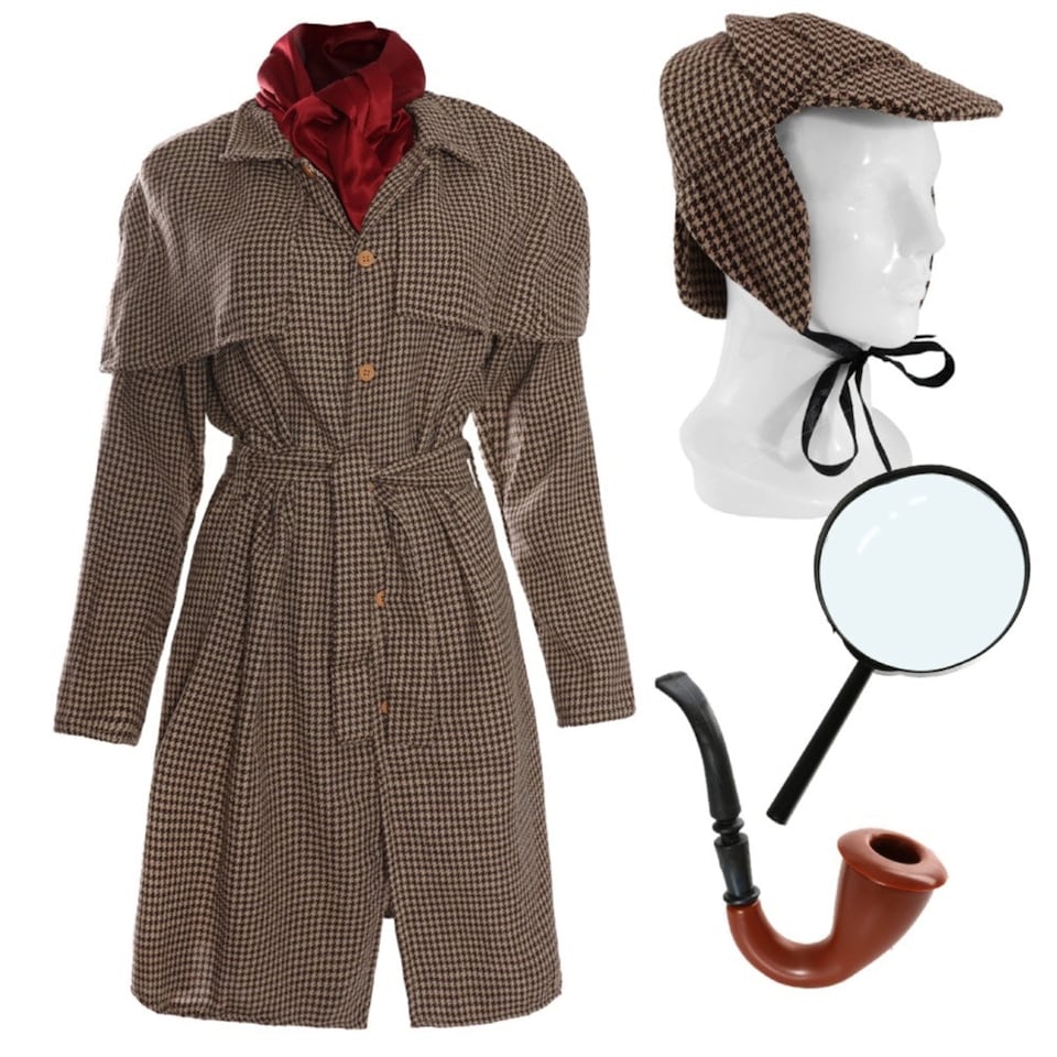 image 1 of Detective Costume with Magnifying Glass & Pipe Brown | S