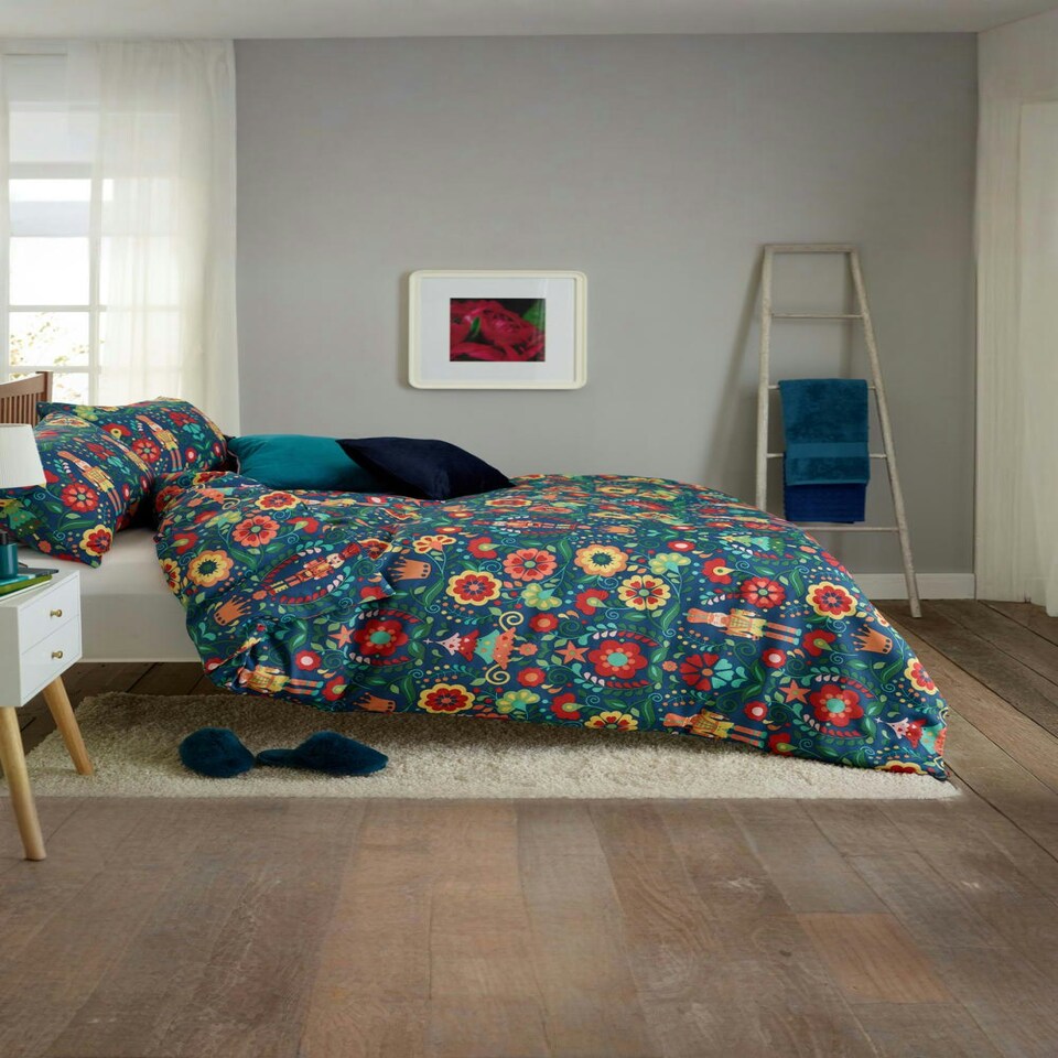 image 1 of Nutcracker Folkloric Print Duvet Cover Set – 200 Thread Count Easycare Breathable Bedding Multi | Super King