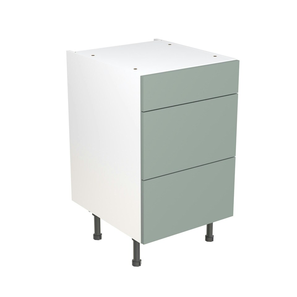 Sage Green Matt Slab Door Base Unit Cabinet 3 Drawer Soft Close Flatpack - 500x870mm Green | Sage Green