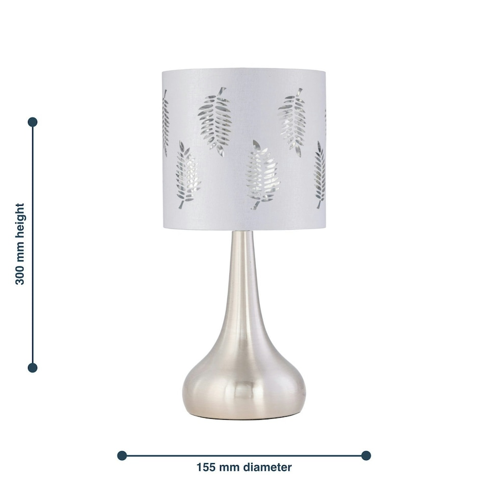 image 1 of Set of 2 Romana - Brushed Chrome Touch Lamps with White Fern Shades Silver | White