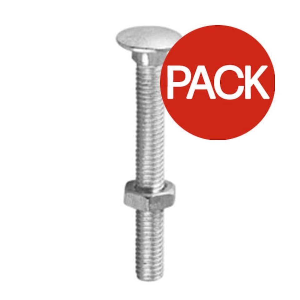 Securfix Zinc Plated Carriage Bolt (Pack of 5) - Silver - 200mm x 10mm