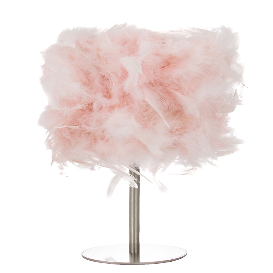 image 1 of Modern and Chic Real Pink Feather Table Lamp with Satin Nickel Base and Switch | Pink