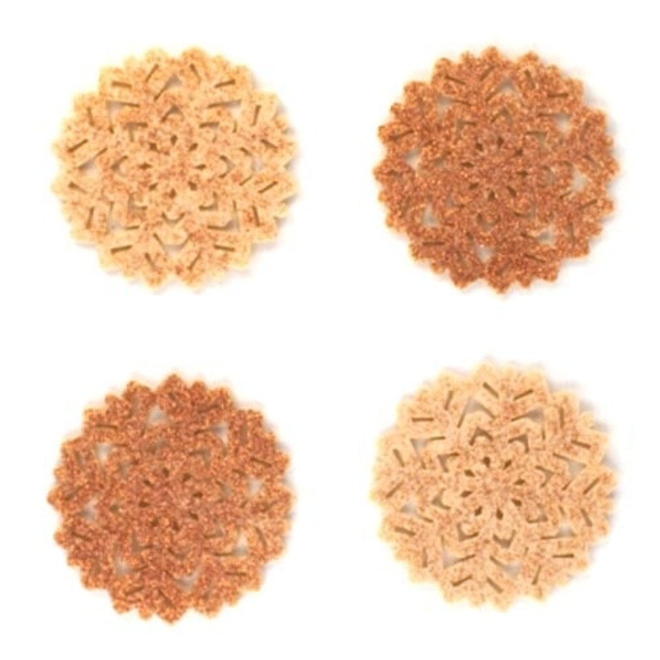 Christmas Rose Gold Glitter Snowflake Felt Coasters - Pack of 4