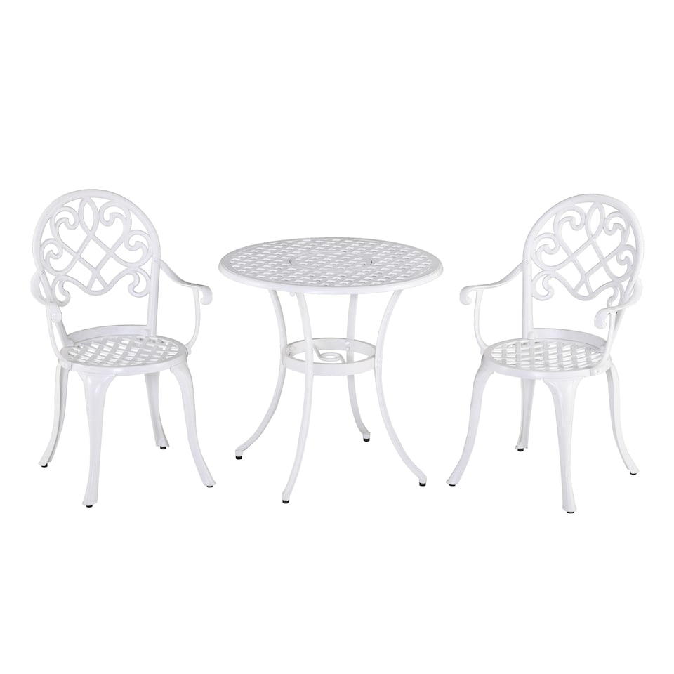 image 1 of Outsunny 3PCs Garden Bistro Set Cast Aluminium Round Table with 2 Chairs White